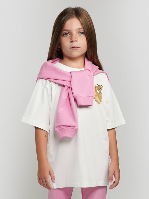 Moschino Girls Bear Heart Logo T-Shirt in Ivory