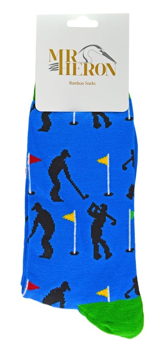Mr Heron - Heren Grappige Golfsokken Patroon, Ademend Crew Golfkousen - 1 Paar - Golfers (Blauw) - Image 2