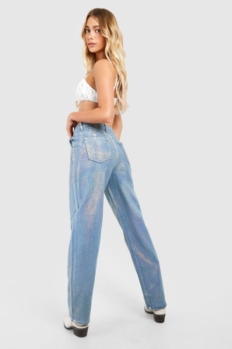 Iridescent Metallic Coated Straight Leg Jeans - Image 2