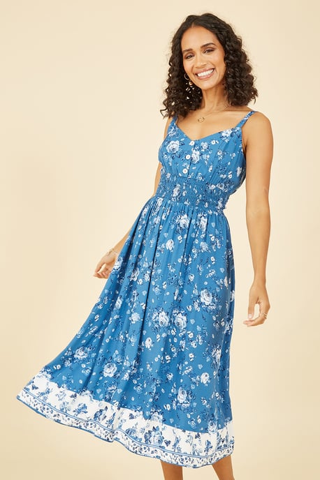 Blue Flower Midi Strappy Sundress