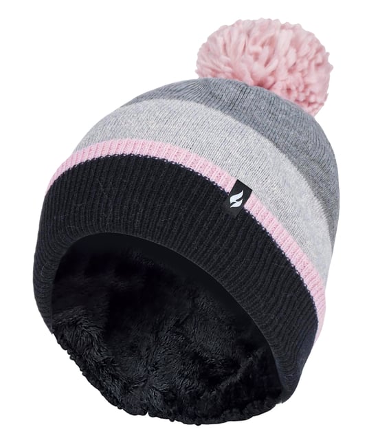 Heat Holders - Dames Thermische Winter Pom Pom Muts - Grijs / Roze - Image 1