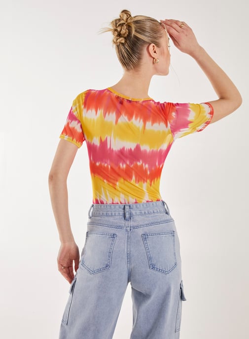 Tie Dye Mesh Square Neck Bodysuit