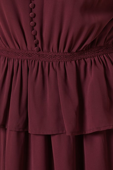 Dark Berry Lace Skirt Long Sleeve Midi Dress