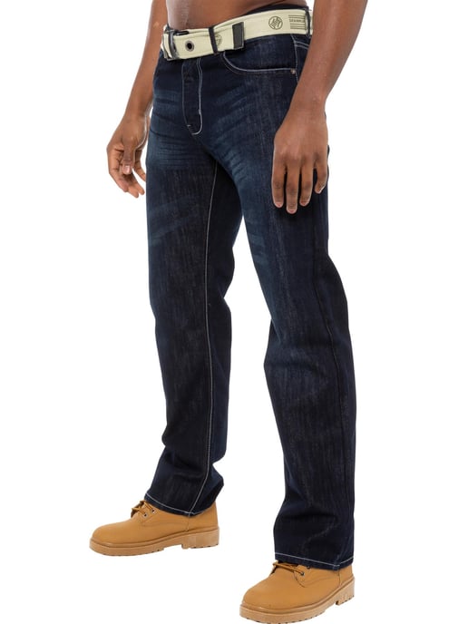 Enzo | Heren Regular Fit Denim Jeans met Riem - Donkerblauw - Image 1