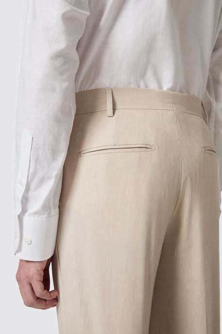 Looten Slim Fit Beige Linen Trousers