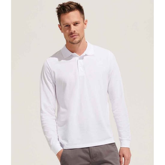 SOLS Unisex Prime Pique Polo voor volwassenen met lange mouwen (Wit) - Image 3