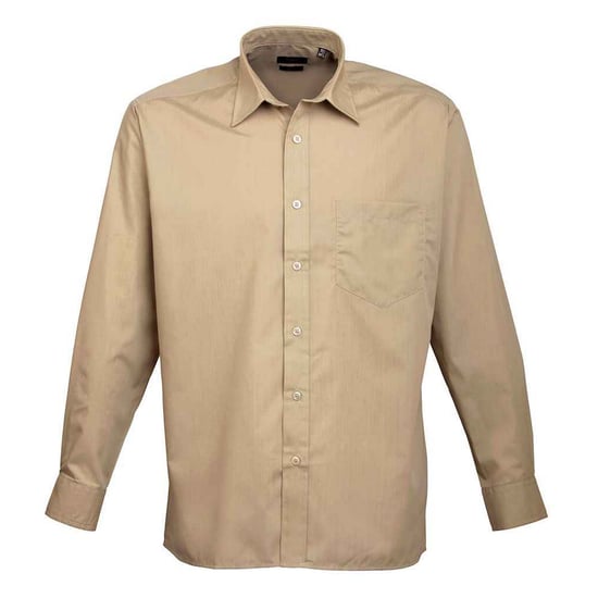Premier Heren Popeline Overhemd Met Lange Mouwen (Khaki) - Image 1