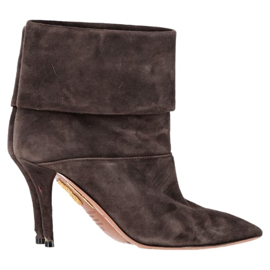 Aquazzura Vouw Enkellaarsjes met Hak in Bruin Suède - Image 1
