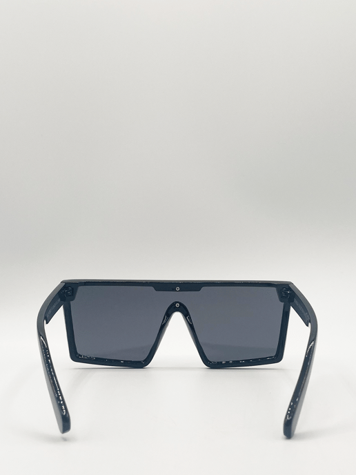 Black Oversized Flat Top Square Frame Sunglasses