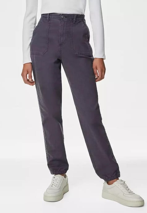 M&S Collection Dames Katoenmix Slim Fit Ankle Grazer Joggers Licht Indigo - Image 1