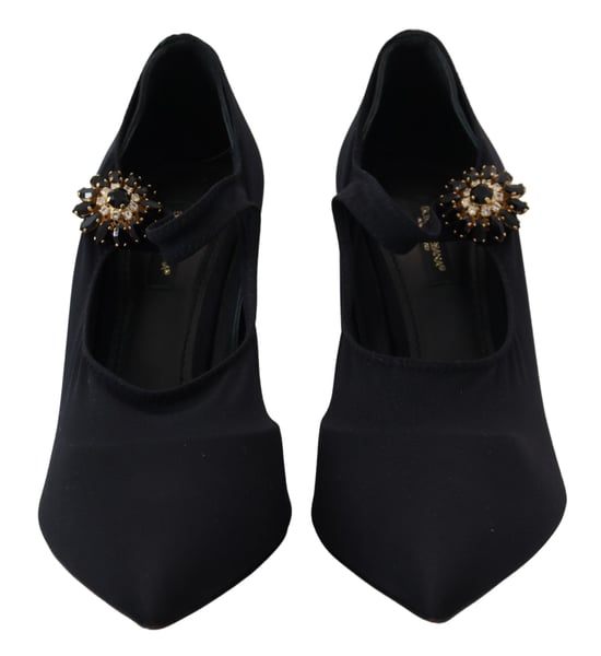 Dolce & Gabbana Black Socks Stretch Crystal Pumps Women's Shoes