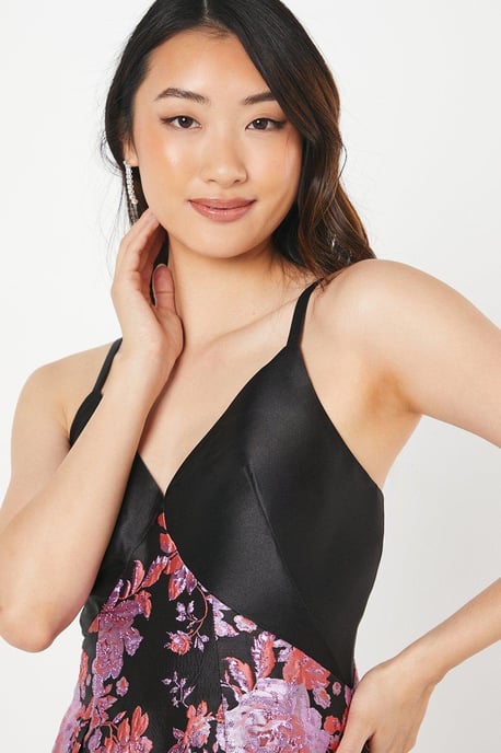 Twill Bodice Jacquard Skirt Midi Dress