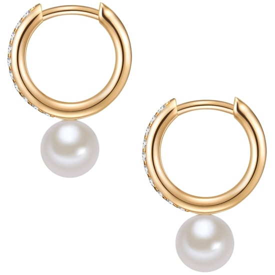 Hoop earring sterling silver yellow gold freshwater cultured pearl white zirconia white Valero Pearls - Image 2