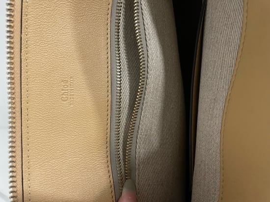 Chloé Edith Fringe Medium Dagtas in Beige Linnen en Tan Kalfsleer - Image 5