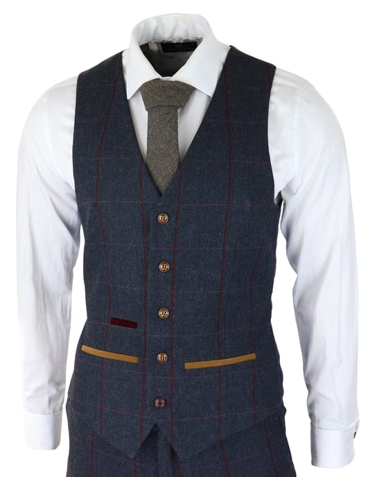 Heren Herringbone Tweed Kostuum 3-delig Marineblauw Peaky Blinders 1920s Tailored Fit - Image 3