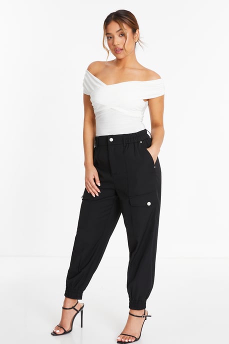 Petite Black High Waist Cargo Trouser