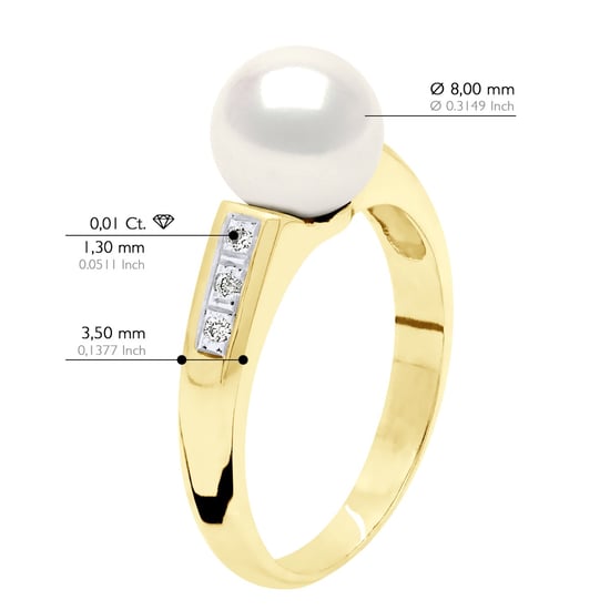 Ring Sieraad Diamant 0,06 Ct - Geel Goud - Echte Gecultiveerde Zoetwaterparel Rond 8-9 mm - Image 2