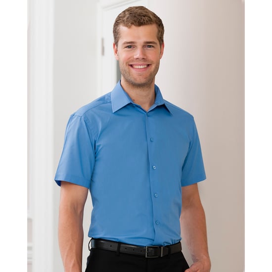 Russell Collectie Heren Korte Mouwen Poly-Katoen Easy Care Poplin Shirt (Bedrijfsblauw) - Image 3