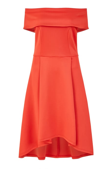 Mela Red Bardot Dipped Hem Dress