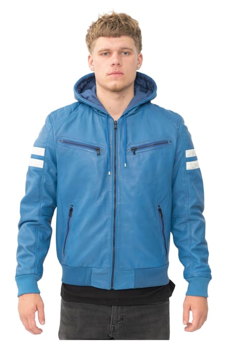 Mens Leather Hooded Retro Bomber Jacket - Skopje
