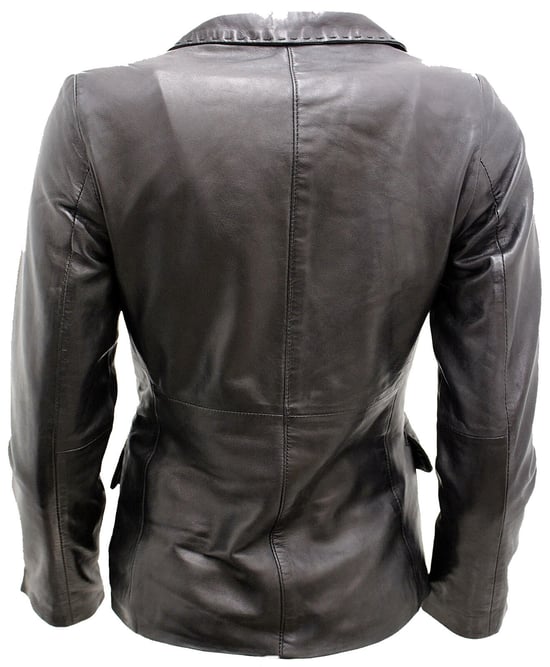 Womens 2 Button Leather Blazer Jacket-Newport