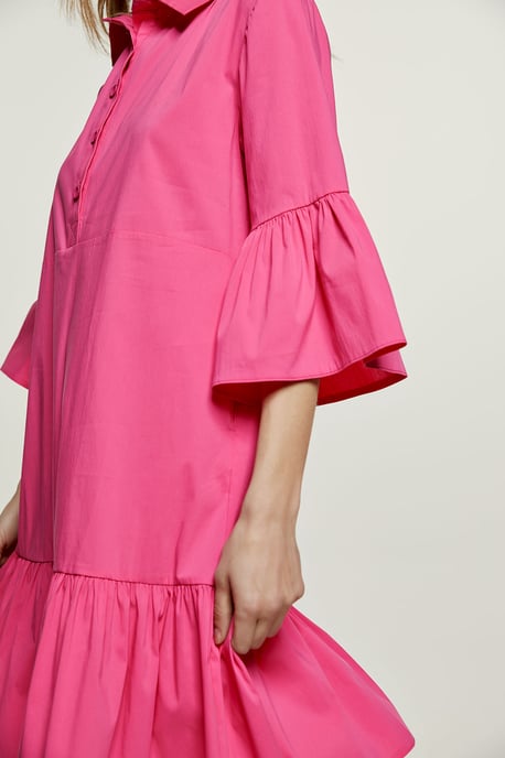 Fuchsia klokmouwtjes jurk met ruche zoom - Image 4