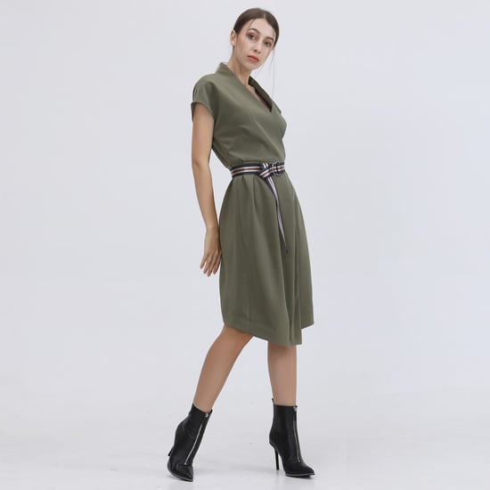 Mid-length wrap Effet-jurk en toegevoegde riem - Image 1
