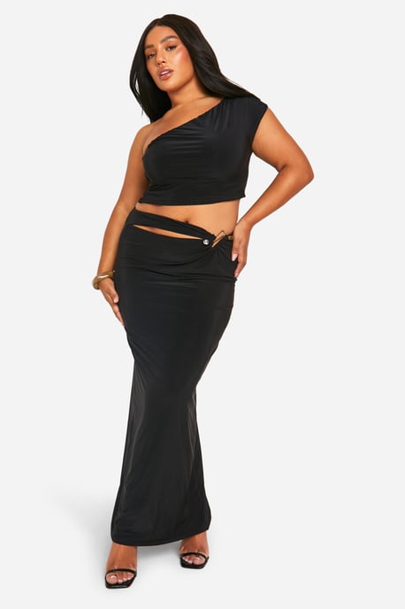 Plus Double Slinky Cut Out Trim Detail Maxi Skirt