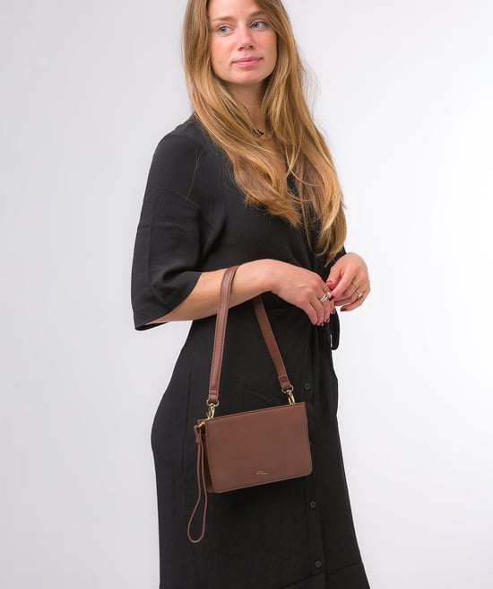 'Layla' Dark Tan Nappa Leather Grab Clutch Bag