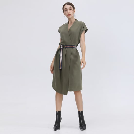 Mid-length wrap Effet-jurk en toegevoegde riem - Image 6