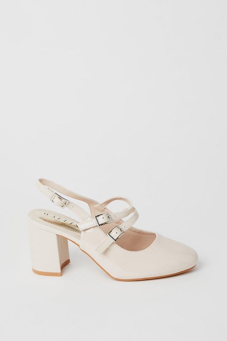 Devon Sling Back Double Mary Jane High Block Heel Court Shoes