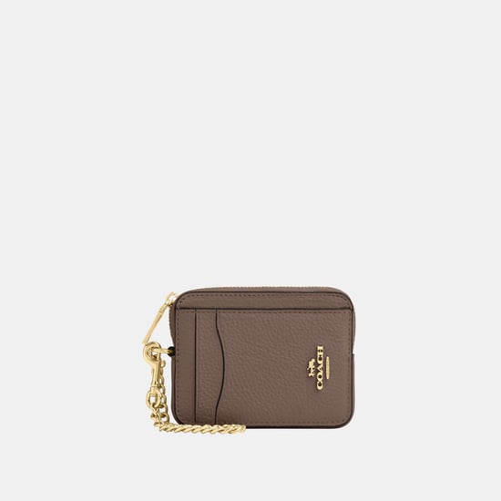 Refined Pebbled Leather Zip Card Case