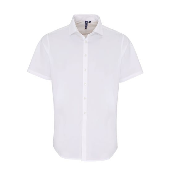 Premier Heren Rekken Pasvorm Poplin Korte Mouwen Shirt (Wit) - Image 1