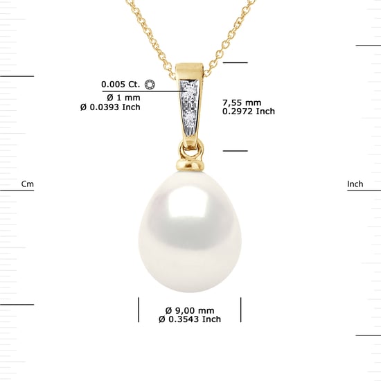 Diamond Pendant 0.010 Cts Gekweekte Pearl Freshwater peer 9-10mm White Yellow Gold - Image 3