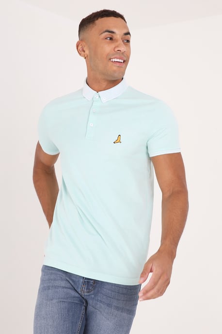 Light Green 'Glover' Short Sleeve Jacquard Collar Jersey Polo Shirt