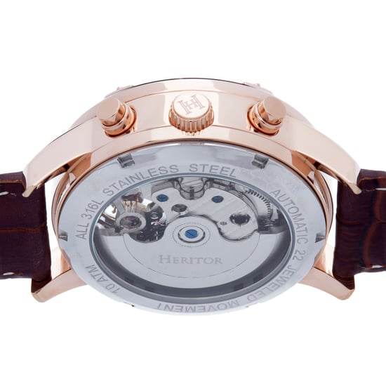 Heritor Automatic Wilhelm Semi-Skeleton Leather-Band Watch w/Day/Date