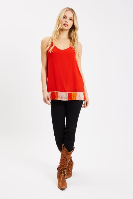 Edge of Reason Fringed Red Camisole