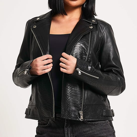Barneys Originals Leather Jacket With Snake Print Panels