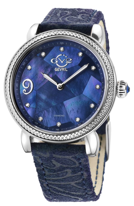 GV2 Ravenna Womens Swiss Quartz Diamond Blue Mother of Pearl Dial Blue Suede Embossed Watch Watch
