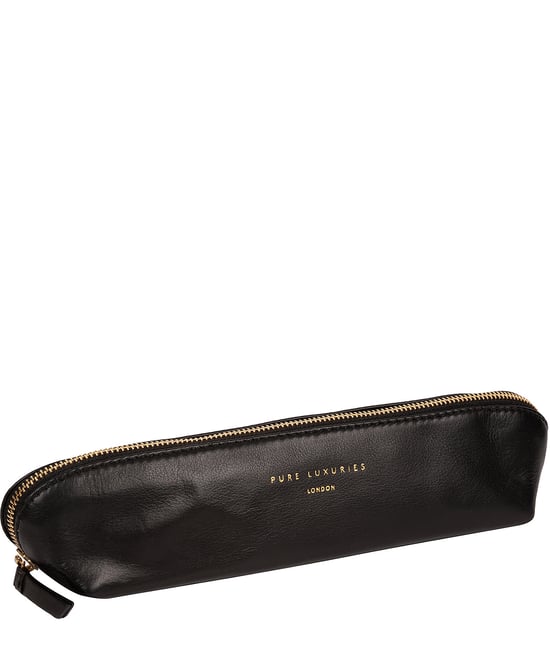 'Reeves' Black Leather Make-Up Brush Bag