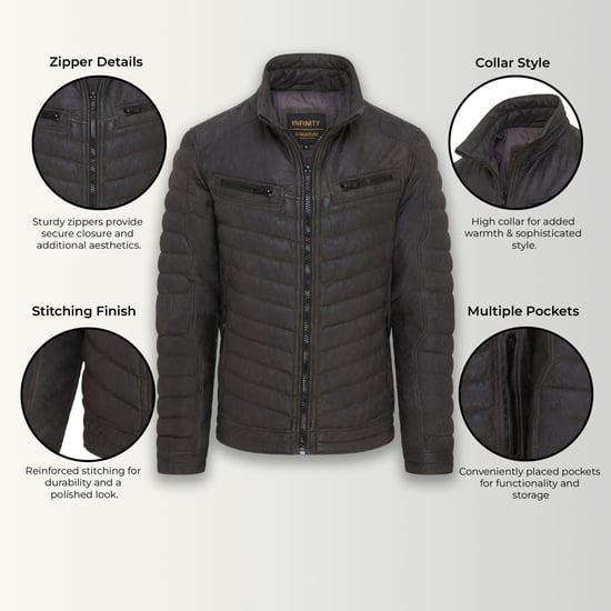 Mens Khaki Green Quilted Puffer Leather Bomber Jacket - Torpoint