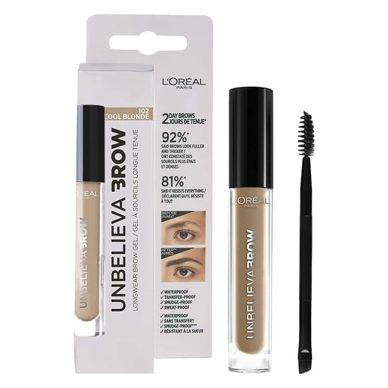 L'Oreal Paris Unbelieva Brow Long-Lasting Brow Gel 102 Cool Blonde, smudge-proof