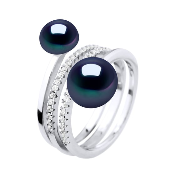 Ring DUO Freshwater Pearls 7 and 9 mm Black Jewelry 925