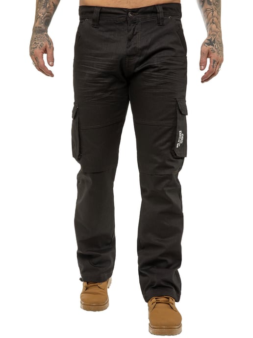 Enzo | Mens Cargo Combat Jeans - Black