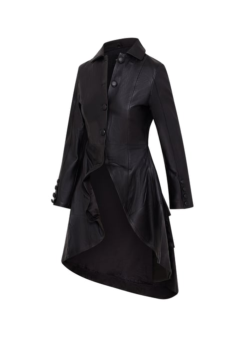 Womens Black Gothic Full Length Victorian Leather Coat - Vantaa