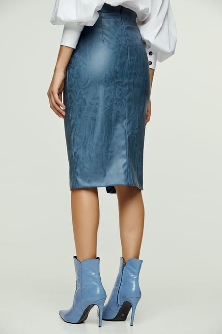 Indigo Faux Leather Pencil Skirt