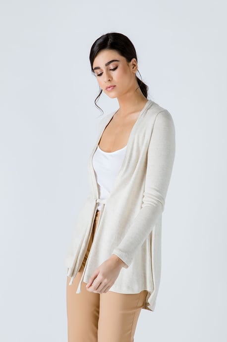 Sand Open Front Linen Cardigan