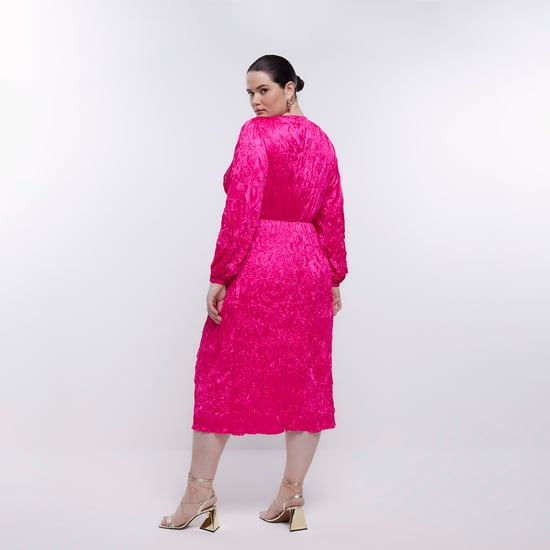 River Island Womens Wrap Midi Dress Plus Pink Long Sleeve
