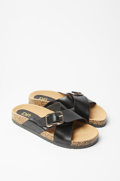 Frankie Cross Strap Buckle Detail Footbed Sandals
