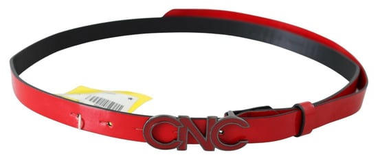 Costume National Women's Red Black Reversible Leather Logo Buckle Belt